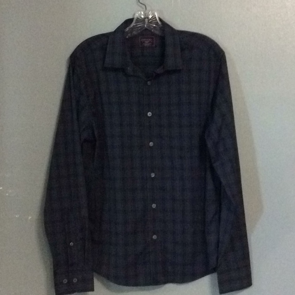 UNTUCKit Mens Slim Blue Black Plaid Nylon Long Sleeve Button Shirt Sz M